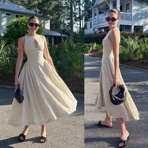 LPA Seina Linen Keyhole Neckline Midi Dress Influencer Favorite